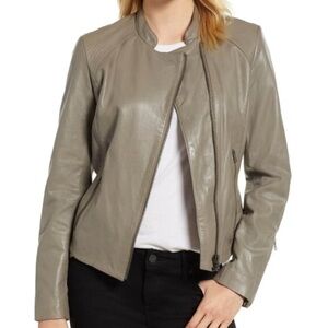 Halogen nordstrom leather moto jacket, grey, XXL